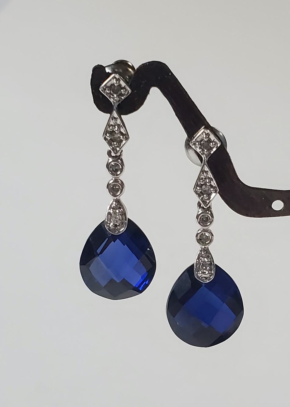 10K White Gold Helzberg Diamond Lab Created Diamond Sapphire Briolette Earrings